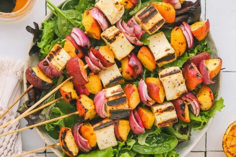 Grilled Halloumi & Peach Skewers