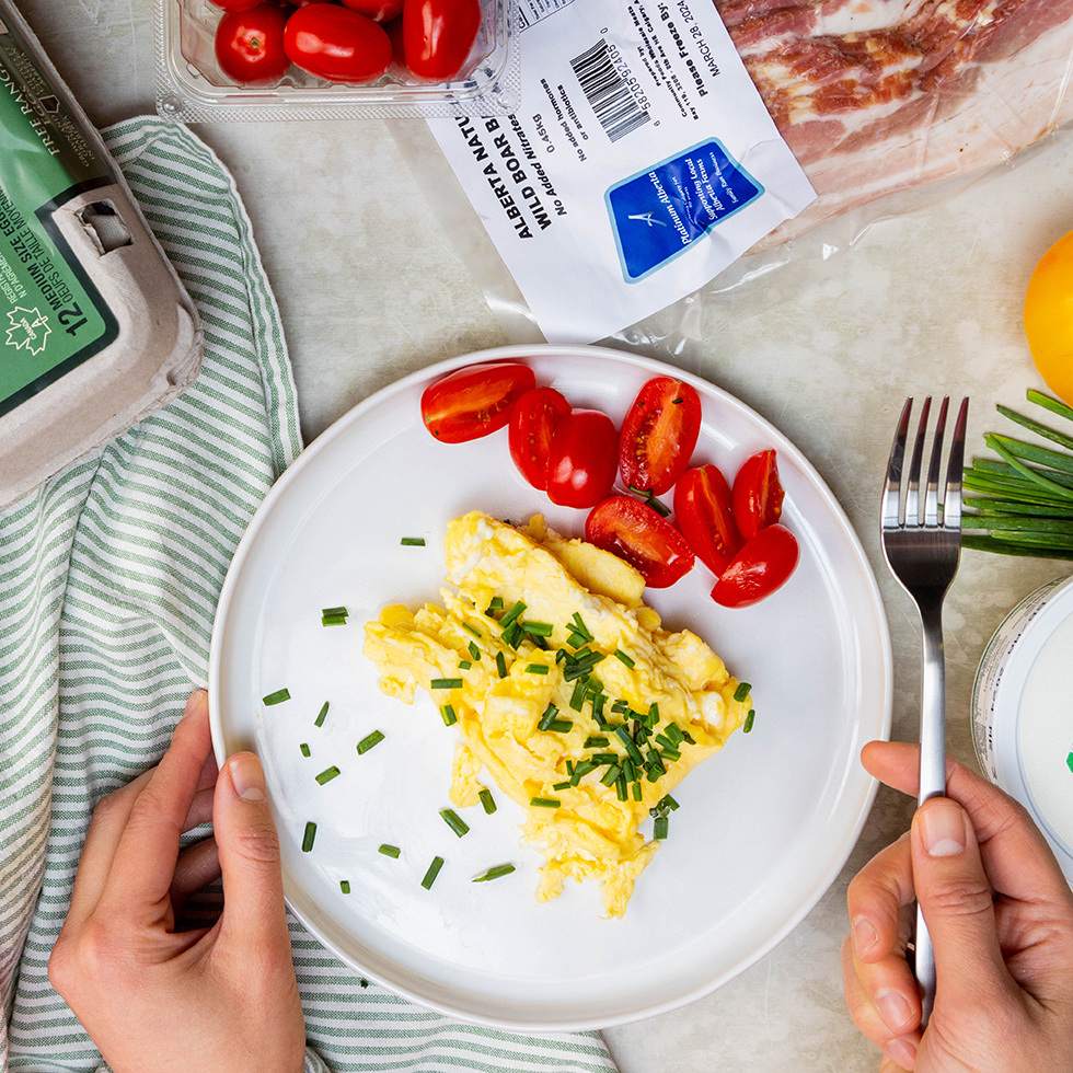 Chive Scrambled Eggs with Bacon - Community Natural Foods