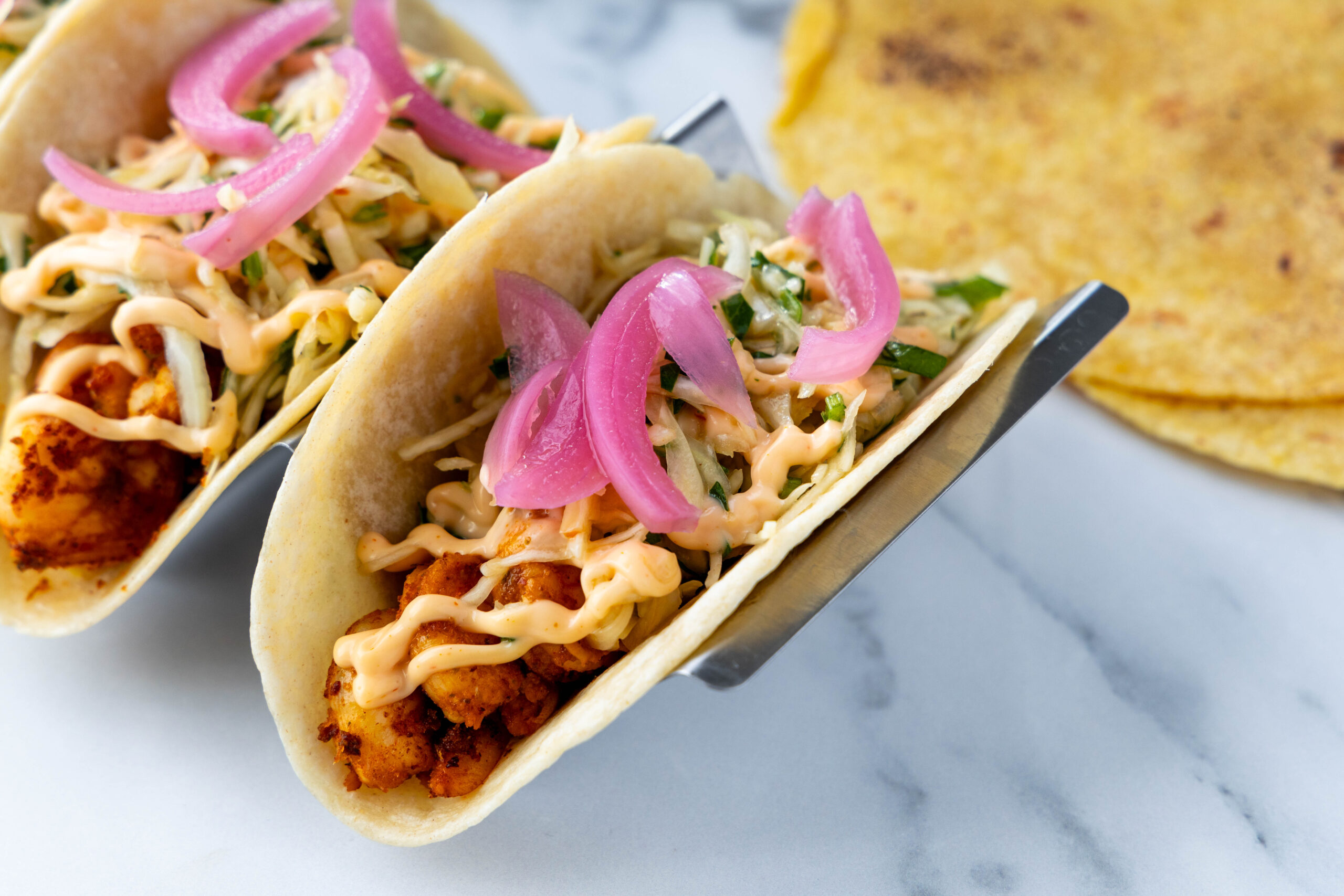 Smoky Shrimp Tacos with Cabbage Slaw and Spicy Mayo - Community Natural Foods