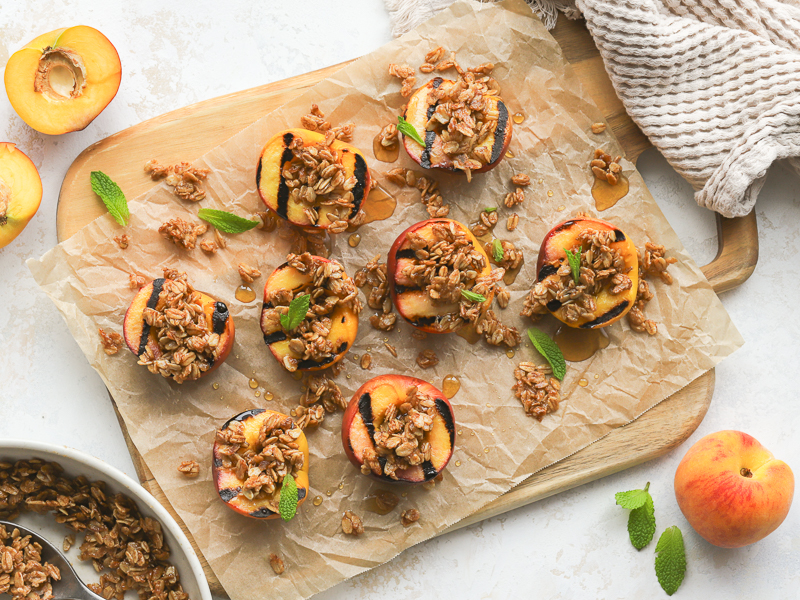 Grilled Peaches with Brown-Sugar Oat Crumble - Community Natural Foods